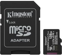 Kingston Canvas Select Plus microSD atmiņas karte 128GB microSDXC Gen3 150MB/s A1, ieskaitot SD adapteri - SDCS3/128GB