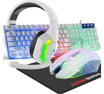 Vadu spēļu tastatūra 104 taustiņi 3D Stereo 3D spēļu austiņu komplekts ar Multi-RGB apgaismojumu Ergonomisks regulējams mikrofons 2400DPI Liels peles paliktnis Ūdensizturīgs datoram