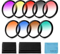 52 mm graduētu krāsu filtru komplekts, Fotover 9 gabalu graduētu krāsu objektīvu filtru komplekts Canon Nikon Sony Sony Pentax Olympus Fuji DSLR kamerām + objektīva filtru maisiņš + objektīva filtra pārvalks + objektīva tīrīšanas lupatiņa