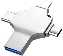 128 GB zibatmiņas zibatmiņas disks, bez lietotnes, USB zibatmiņas disks iOS/Android/PC, 20 Mb/s lasīšanas/rakstīšanas ātrums, 4-in-1 ports ar Lightning, Micro, USB C, iPod/iPhone/iPad, ārējā krātuve fotoattēliem, video ierakstiem