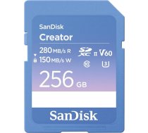SanDisk Creator 256 GB SD UHS-II atmiņas karte spoguļkamerām un bezspoguļa kamerām, 6K video, V60, UHS-II, 280 MB/s nolasīšana, RescuePRO Deluxe, Adobe Creative Cloud