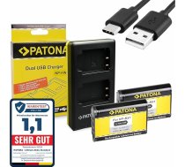 PATONA Dual Charger + 2x baterija NP-BX1 | NPBX1 priekš Sony CyberShot DSC RX100 RX1 AS15 AS20 AS30V DSC-H400 HX50 HX60 HX80 HX90 HX400 WX300 WX500 HDR-PJ410 PJ240 CX405, ieskaitot USB kabeli