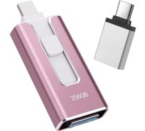 USB zibatmiņas zibatmiņas karte iPhone 256GB, [MFi Certified] 4-in-1 USB zibatmiņas karte iPhone, saderīga ar iOS/Android/PC, USB 3.0, bez lietotnes】, fotoattēlu un video dublēšanai, rozā krāsā