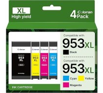 Coloran 953XL Multipack 953 XL daudzpakešu printeru kasetnes 953 XL, kas paredzētas HP Officejet Pro 7720 7720 7740, 7700 7730, kas paredzētas HP Officejet Pro 8710 8715 8720 8725 8730 8210 (melna, ciāna, dzeltena, dzeltena, 4