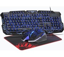 Spēļu tastatūras un peles komplekts, UK izkārtojums, 114 taustiņu vadu tastatūra ar plaisu apgaismojumu, ergonomiska 4 krāsu LED spēļu pele, liels peles paliktnis, USB Plug & Play PC, Mac, PS5
