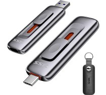 SSK 256GB USB zibatmiņas disks ar ātrumu līdz 1000MB/s, USB 3.2 Gen2 SSD zibatmiņas disks ar Push-Pull dizainu, A + C tipa divu portu zibatmiņas disks, portatīvais ārējais cietvielu disks iPhone ar C tipa ierīci / Android / planšetdatoram