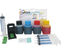 refill24 Uzpildes komplekts: Uzpildes tintes 200 ml, saderīgs ar HP 301, 301 XL melnās un krāsainās multipaketes printeru kasetnēm + piederumi + instrukcija (angļu valoda nav garantēta), uzpildes komplekts ar printeru tinti DeskJet OfficeJet Envy.