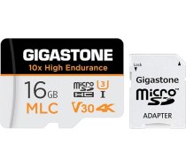 [10x High Endurance] Gigastone MLC 16GB rūpnieciskā MicroSDXC karte ar adapteri, 95/30MB/s 4K video ierakstīšana drošības kamerām, Dash Cam, U3 V30 C10 [5 gadu bezmaksas datu atjaunošana]