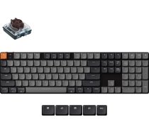 Keychron K5 QMK Ultra Thin ANSI bezvadu mehāniskā spēļu klaviatūra, pilna izmēra, 104 taustiņi ar brūnu slēdzi, balts LED fona apgaismojums, uzlādējama, vadu savienojums