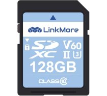 LinkMore SDXC atmiņas karte 128 GB - UHS-II - V60, U3 - 250/100MB/s - sērijveida uzņemšanai un augstas izšķirtspējas 4K video - izturīga un izturīga