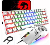 60% Mehāniskā spēļu tastatūra, zils slēdzis, mini 68 taustiņi, vadu C tipa, 18 fona apgaismojuma efekti + viegla optiskā RGB pele ar 6400 DPI un lielu peles paliktni - balta krāsā