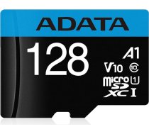 ADATA Premier 128 GB MicroSDHC/SDXC UHS-I Class 10 V10 A1 atmiņas karte ar adapteri, lasīšanas ātrums līdz 100 MB/s (AUSDX128GUICL10A1-RA1)