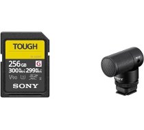Sony SDXC UHS-II atmiņas karte 256 GB, ierakstīšana ar ātrumu 299 MB/s, 4k video, izturīga sērija - Robust & IP68, SFG256T un ECM-G1 šāvējsistēmas mikrofons (akumulators un bezvadu), melna