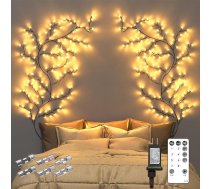Pasaku gaismas vītols telpu dekorēšanai - 144 LED pasaku gaismas ar tālvadības pulti un spraudni, mākslīgās gaismas zari sienu dekorēšanai, dzīvojamajai istabai un guļamistabai (2 gab. iepakojumā)