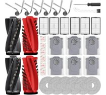 36 gabalu piederumu komplekts Roborock Saros 10R/Qrevo CurvX/Qrevo Curv 2 Pro - 4 galvenās birstes, 6 sānu birstes, 6 putekļu maisiņi, 6 filtri, 6 tīrīšanas paliktņi, 6 aromāta tabletes, 1 skrūvgriezis un 1 tīrīšanas līdzeklis.
