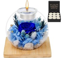 MestectPET Mūžīgā roze stikla traukā un aromātiskās sveces dāvanu komplekts, konservēta roze dzimšanas dienā, Mātes dienā, Valentīna dienā, gadadienā, Ziemassvētku dāvanas mammai, draudzenēm, sievai, sievietēm (zils)