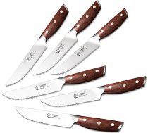 YARENH steiku nažu komplekts, 6 gab., augstas kvalitātes vācu nerūsējošā tērauda 1.4116 steiku nazis, ergonomisks dabīgā koka rokturis, galda nazis ar premium dāvanu kastīti, zobains steiku galda piederumu komplekts