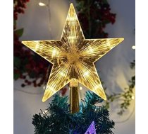 Ziemassvētku eglītes virsotne Mirdzošas, spīdošas LED gaismas Zvaigzne Ziemassvētku eglītes virsotnes rotājums, tradicionāls Ziemassvētku eglītes apgaismojuma rotājums, 10 siltas gaismas