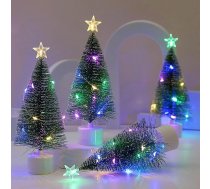 4 LED mini Ziemassvētku eglīšu komplekts, 17 cm, mākslīgā Ziemassvētku eglīte, maza, krāsainas gaismas, mini Ziemassvētku eglīte ar LED, mini Ziemassvētku eglīte ar apgaismojumu, Ziemassvētku dekorācija
