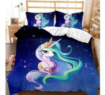 Zils vienradzis gultas veļas komplekts 135 x 200 cm Cute Unicorn bērnu gultas veļa, 3D drukas multfilmu dzīvnieku sega bērniem, zēniem un meitenēm (zils, 220 x 240 cm)