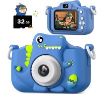 Dinozauru bērnu kamera, Ziemassvētku dzimšanas dienas dāvanas meitenēm un zēniem vecumā no 3 līdz 12 gadiem, 1080P HD pašbildes digitālā videokamera, mīlīga mazu meiteņu dāvana rotaļlieta 3, 4, 5, 6 gadu vecumā