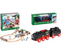 BRIO World 33512 Liels BRIO vilcienu komplekts un World 33884 Akumulatora tvaika lokomotīve ar ūdens tvertni – lokomotīve ar reālu atdzesējošu tvaiku un ūdens tvertni atkārtotai uzpildīšanai – ieteicams no 3 gadu vecuma