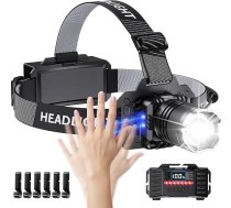 LED uzlādējams galvas lukturis, ultra spilgts galvas lukturis ar kustības sensoru, 3 gaismas režīmi un 2 sarkanas gaismas, IPX7 ūdensizturīgs galvas lukturis kempingam, skriešanai, makšķerēšanai, pārgājieniem, āra aktivitātēm, ārkārtas