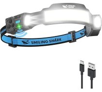Smiling Shark TS-4 galvas lukturis, LED galvas lukturis, uzlādējams 2400 mAh ar pagriežamu dubultu prožektoru un 4x prožektoru un strobu ar kustības sensoru, brīvroku dizains kempingam, skriešanai, pārgājieniem, skriešanai (1