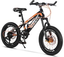 18 collu bērnu kalnu velosipēds 4–7 gadus veciem bērniem – 7 pārnesumu Shimano pārnesumu sistēma, disku bremzes priekšā un aizmugurē, atsperes dakša, tērauda rāmis – oranžs