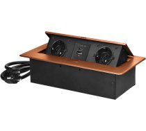 Iebūvēta kontaktligzda mēbelēm ar plakanu flīzētu malu, USB lādētājs un 1,5 m kabelis, 2x2P+Z (Schuko), 2xUSB (tips A+C;3,6A), zelta krāsā