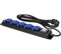Pagarinātājs darbnīcai, aizsargāts pret šļakatām, ar slēdzi, 5 kontaktligzdas 2P+Z, IP44, gumijas kabelis, H05RR-F 3x1,5 mm, garums 3 m?
