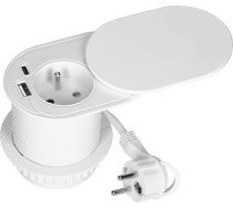 Mēbeles kontaktligzda ?6cm, iebūvēta darba virsmā ar bīdāmu vāku, USB lādētājs un kabelis 1,9 m, 1x2P+Z (franču), 2xUSB (A+C tips; PD20W), balta