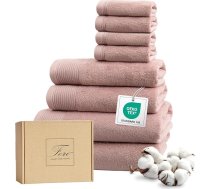 Ferò luksusa kokvilnas roku dvieļu komplekts, 8 gabali, zema vijuma kokvilna, 550 g/m², Oeko-Tex, itāļu dizains, 2 roku dvieļi 70 x 140 cm, 2 roku dvieļi 50 x 100 cm, 4 dvieļi viesiem 30 x 30 cm, rozā krāsā