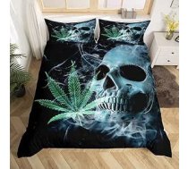 Loussiesd Marihuana Weed Leaf Boys gultasveļa komplekts Teens Skull Decor sega pārklājs bērniem Meitenes Green Cannabis gultasveļa 135 x 200 cm Gothic Bones gultasveļa guļamistaba kolekcija 2 gab.