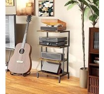 Aquzee 4 līmeņu HIFI Vinilplašu statīvs, 77 cm Vinilplašu galds ar glabāšanas plauktu, AV multivides sānu galds, dzīvojamās istabas koka plaukti HIFI sistēmai / spēļu konsolei / komplekta augšējām kastēm 28D x 45W x 77H cm