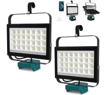 Akumulatora lampa Makita 18 V, T-SUNUS 100 W bezvadu LED darba gaismas akumulatora baterija ar 2 spilgtumiem, LED prožektora akumulatora celtniecības prožektors garāžām, kempingiem, avārijas gadījumiem, 2 gab. iepakojumā