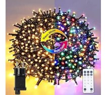 Ziemassvētku apgaismojums āra apgaismojums 50 m, 500 LED pasaku gaismas, silti baltas un krāsainas, 11 režīmi ar tālvadības pulti un taimeri, 4-in-1 Ziemassvētku eglīšu pasaku gaismas, ko var aptumšot Ziemassvētkiem