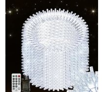 Āra pasaku gaismas, 100 m, 800 LED, pasaku gaismas, Ziemassvētku eglīte ar strāvas padevi, 8 režīmi, LED pasaku gaismas, eglīte ar tālvadības pulti, taimeris kāzām, dārzam, 10 m savienojuma kabelis (balta)