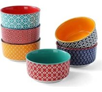 DOWAN Creme Brulee trauciņi, 6 gab., 235 ml porcelāna suflie veidnes, piemērotas lietošanai cepeškrāsnī, mazie trauciņi, trauciņi ragū, piemēroti lietošanai mikroviļņu krāsnī, fritē un trauku mazgājamā mašīnā, diametrs 10,5 cm, daudz
