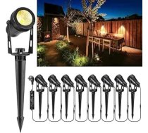 LED dārza prožektors, 27 m, 8 dārza apgaismojums ar strāvas zemējuma smaili, 12 V, 3 W, 2400 lm dārza gaisma, IP65 ūdensizturīgs, silti balta dārza lampa āra apstākļiem, dārzam, zālienam, ceļam, dīķim, pagalmam