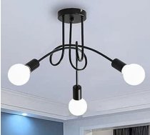 Vintage lustra, 3 gaismu industriālais griestu gaismeklis, moderna E27 guļamistabas lampa no melna metāla, piemērota viesistabai, priekšnamam, kafejnīcai, bāram (bez spuldzes)