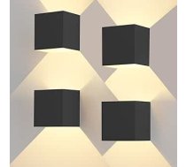 4 x LED sienas lampas iekštelpu/āra sienas lampas iekštelpās 12 W 3000 K silti balta sienas lampa ārā Regulējams gaismas staru kūlis IP65 sienas lampa melna āra lampa Sienas lampas lietošanai iekštelpās