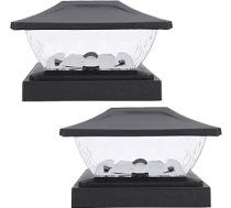 Rahmenlose Solar-Pfostenleuchte, Langlebig, Wetterfest, LED-Beleuchtung in Warmem Weiß, 2er-Pack für Terrasse, Veranda (BLACK)