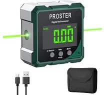 Proster Digitālais protoktors Inklinometrs Zaļais lāzera līmeņrādis ar 4pusējiem magnētiem Leņķa mērīšanas ierīce koka darbnīcai DIY darbnīca Būvlaukums DIY dekorēšanai LCD VA displejs IP54