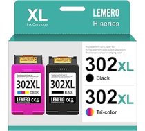 Lemero 302XL pārstrādātas rezerves kasetnes HP 302 XL un HP Officejet 3833 / 3834 / 3830 / 3832 / 4650 / 4654, Deskjet 3630 / 2130 / 1110 un Envy 4522 / 4524 / 4525 / 4520 printeriem - krāsa: melna