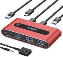 10Gbps USB C Switch 2 PC Share 4 USB 3.2 Port USB-C Switcher for PC Laptop Sharing Keyboard Mouse Webcam No Video Transmission and PD Charging Supports with 2 USBA-C & 1 USB-C Cables