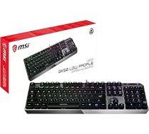 MSI Vigor GK50 zema profila ASV izkārtojuma spēļu tastatūra QWERTY (vadu, Kailh zema profila slēdzis, melna, RGB uz taustiņiem)