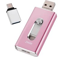 USB zibatmiņas karte 256 GB iPhone, MFi sertificēta 4-in-1 atmiņas karte iPhone/iPad/Android/PC, zibatmiņa ar USB 3.0, Micro USB, USB-C, ātra datu pārsūtīšana, fotoattēlu un video dublējums, rozā krāsā