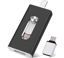 USB zibatmiņas karte 128 GB iPhone, MFi sertificēta 4-in-1 atmiņas karte iPhone/iPad/Android/PC, USB C un L OTG zibatmiņas disks, Plug & Play dublējums fotogrāfijām un video, melna (128 GB)