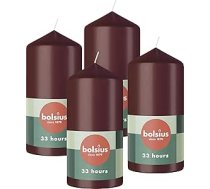 Bolsius gludās sveces - Bordo sarkanā krāsā - 4 gabali - 12 x 6 cm - Dekoratīvās mājas sveces - degšanas laiks 33 stundas - bez aromāta - satur dabīgo augu vasku - bez palmu eļļas